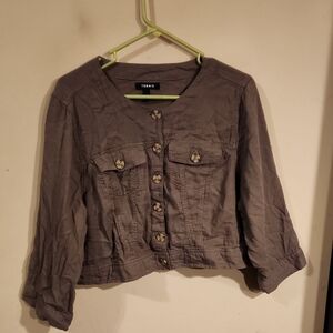 torrid Taupe-Grey Cropped Button Front Jean Jacket